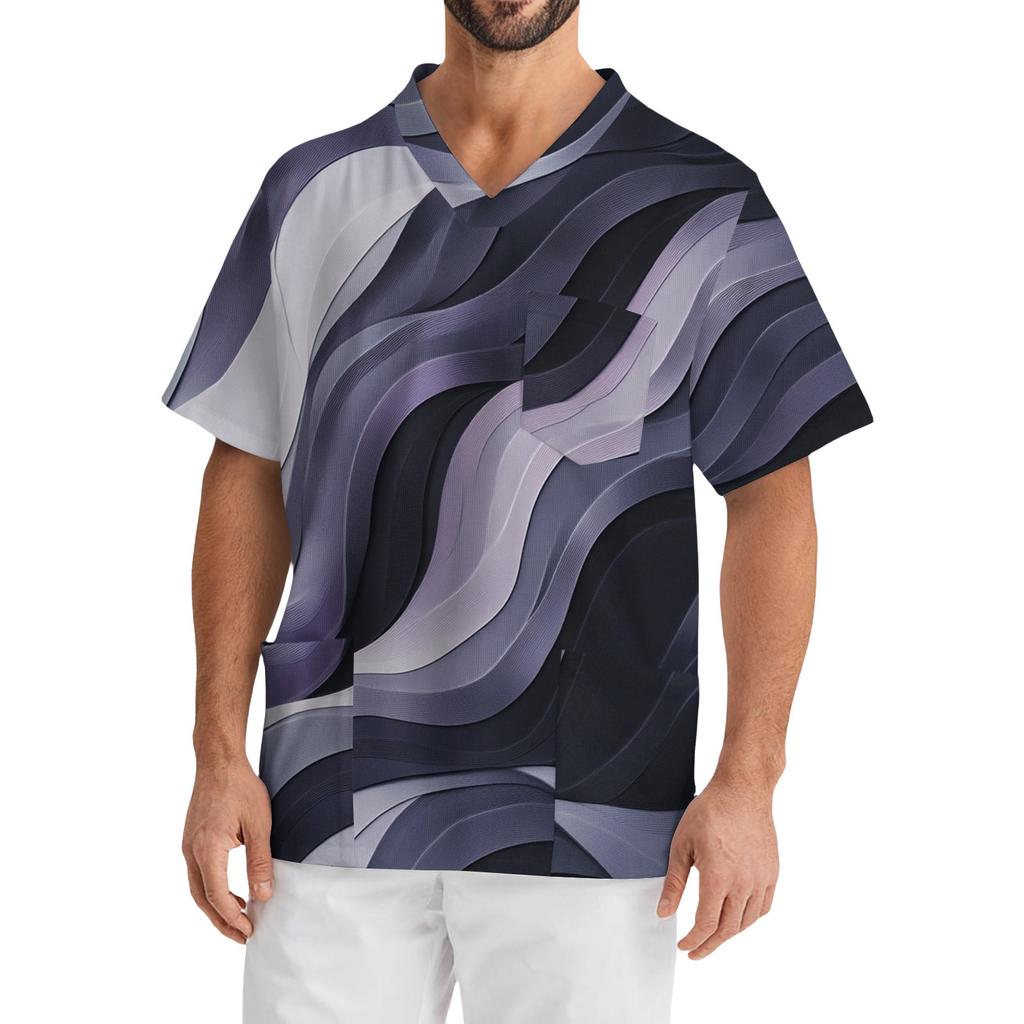 Men's Casual Short-Sleeved V-Neck Printed Front Pocket Top