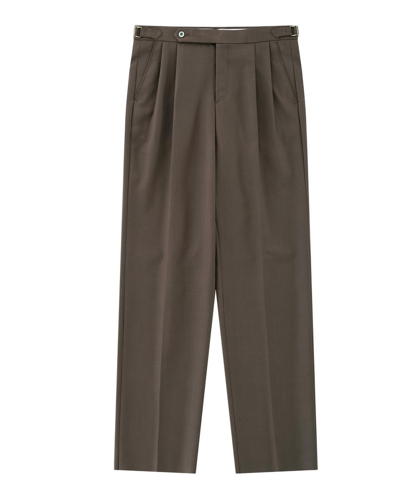 BELLIEF Wool Gabardine 2Pleats Relaxed Pants (Brown)