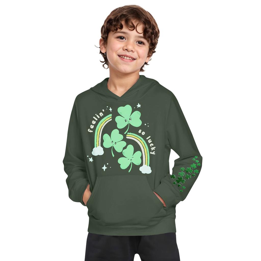 Boys Casual Fashion Long Sleeve Hooded Pocket Sweatshirt