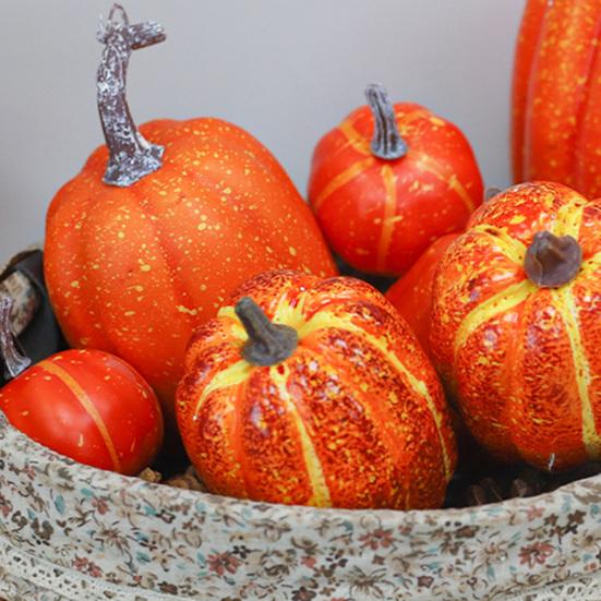 7Pcs Artificial Pumpkin Fall Decoration Thanksgiving Halloween Harvest Festival Foam Faux Pumpkin Ornament Assorted Size Fake Vegetable Party Decor