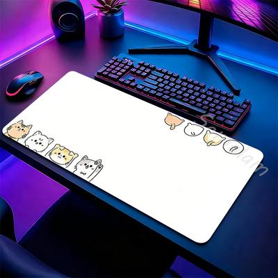 Cute White Solid Color Cat Mouse Pad Keyboard Mat NonSlip Durable Rubber LockEdge Stitching Esports Gaming Office Desktop Mat