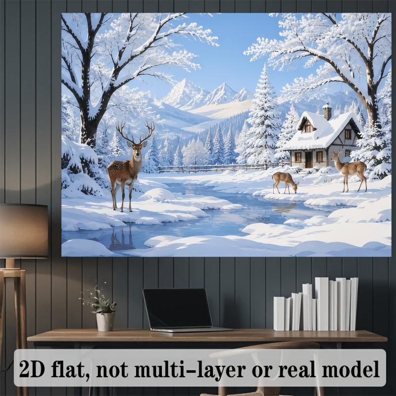 1Pcs Winter Forest Reindeer Cottage Decoration Background Winter Backdrop For Photo Studio Photo Booth Party