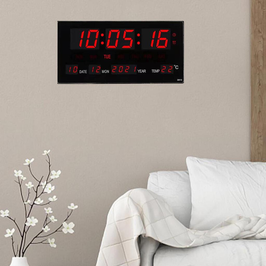 Digital Wall Clock LED Time Calendar Temperature Electric Alarm Clock US