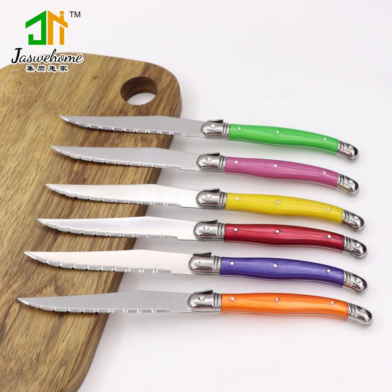 Jaswehome 6pcs Stainless Steel Laguiole Steak Knife Set Dinner Table Knife Flatware Dessert Knife Set of Knives for Dinner