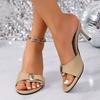 Fashion 2025 New Ladies Shoes Open Toe Women's Slippers Summer Outdoor Dress Fashion Metal Decoration Plus Size Elegant High Heels