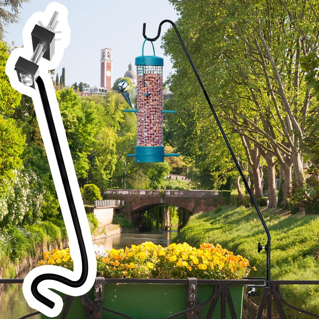Heavy Duty Bird Feeder Pole Rotatable Planter Hook for Railing Multifunctional Swivel Planter and Feeder Hanger for Patio Garden