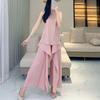 Elegant Summer Two-Piece Set: Irregular Top & Seaweed Wide-Leg Pants for Women