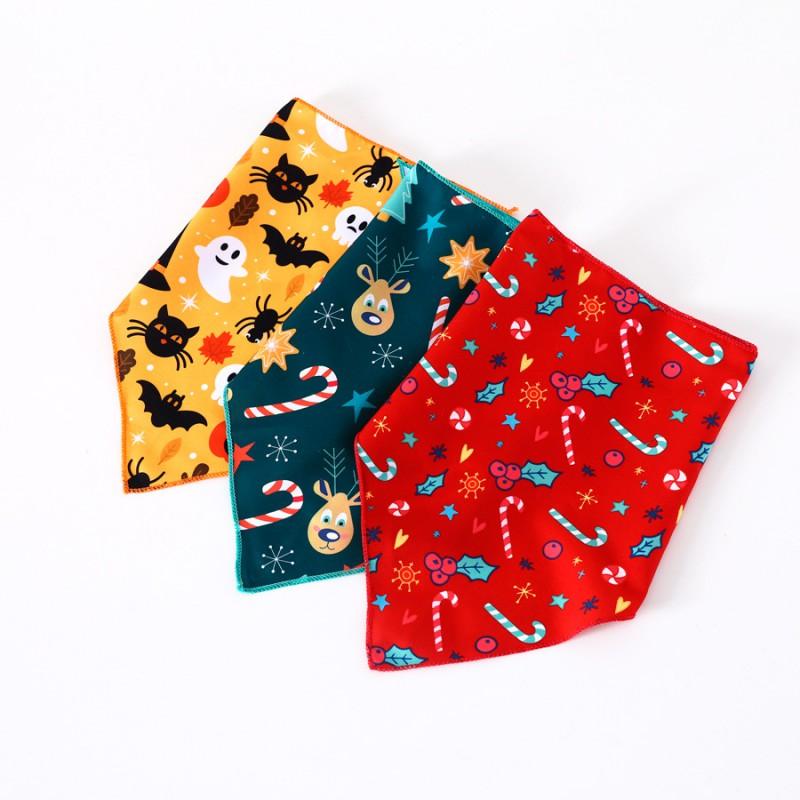 Pet Dog Cat Bandana Scarf Christmas Halloween Party Accessory Floral Print Cotton Triangle Bib