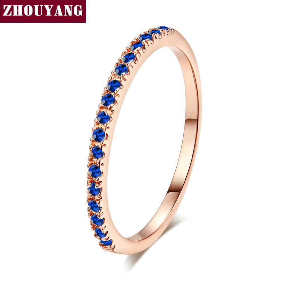 ZHOUYANG Wedding Ring For Women Man Concise Classical Multicolor Mini Cubic Zirconia Rose Gold Color Gift Fashion Jewelry R251