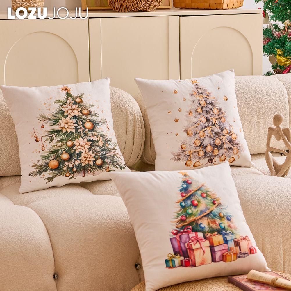 1PC LOZUJOJU Christmas Pillowcase Hand drawn Christmas tree cluster printed Cushion Cover for Sofa Living Room Bedroom Home Decor Party Decor