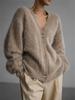 Women's French Retro V-Neck Faux Mink Sweater Coat - Single-Breasted Long Sleeve Loose Knitted Cardigan