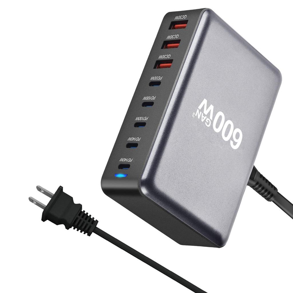 Desktop 600W GaN Multi-Port Charger: 140W PD for Laptops & Drones