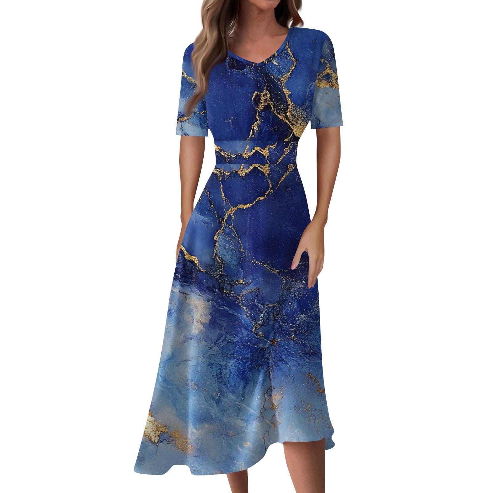 

Жіноча повсякденна модна довга сукня з градієнтним принтом і V-подібним вирізом, короткими рукавами та талією XXL