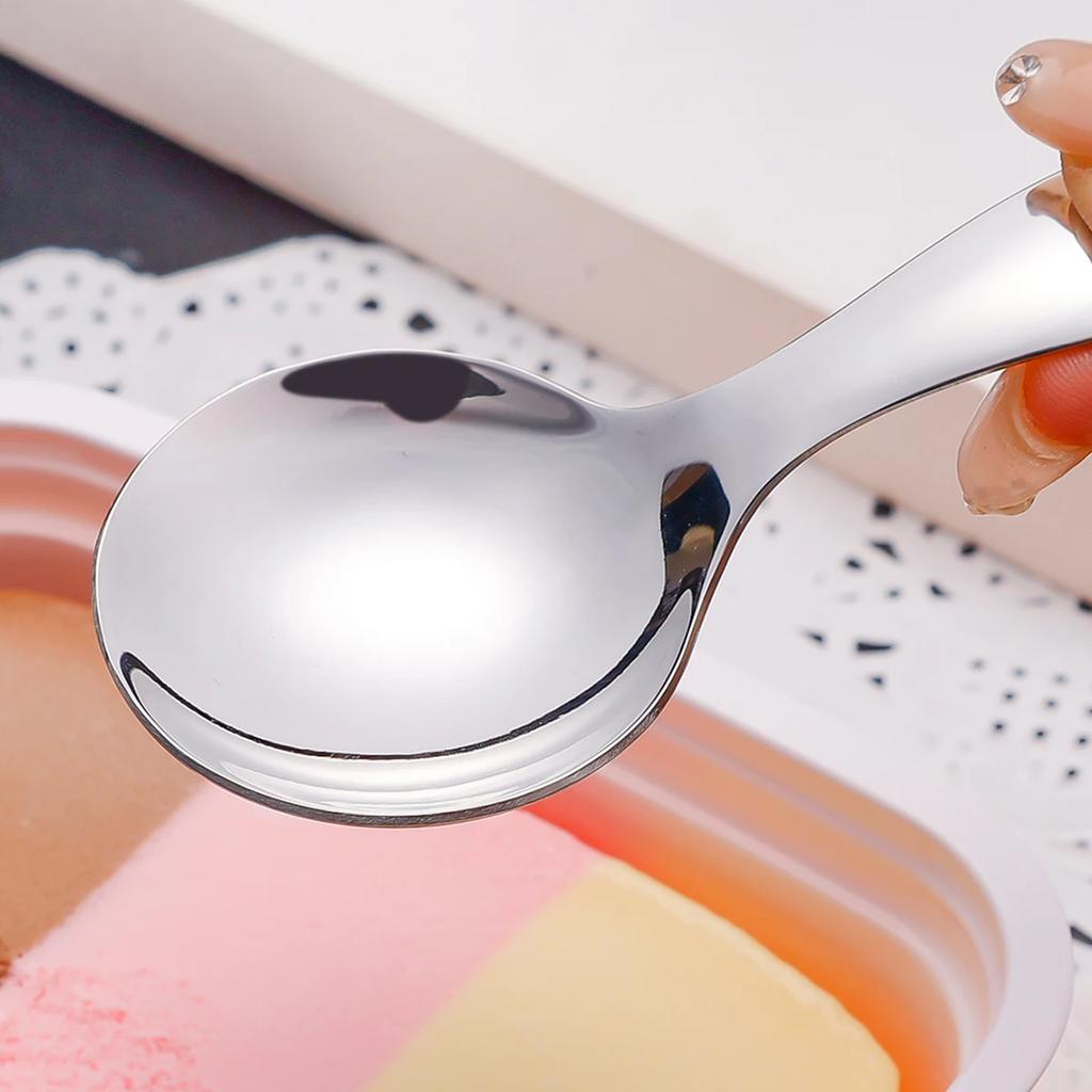 Mini-Löffel aus Edelstahl mit kurzem Griff, Silber/Gold, süßer runder Kopf, Eis-Dessertlöffel, Küchen-Teelöffel, Geschirr