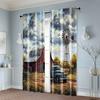 2pcs, Pattern Curtains Farmhouse Windmill Canvas Art with Vintage Trucks Polyester (without Rod) Decorations Inside Use for