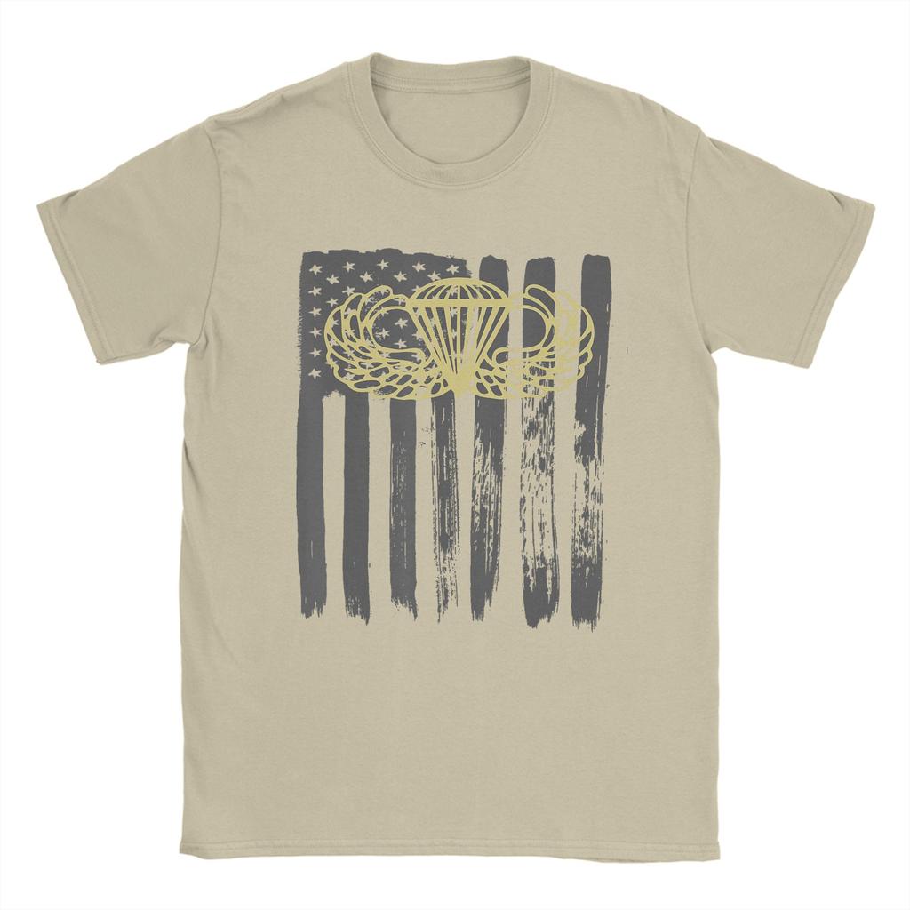 Army Parachute Wings Badge and US Flag Airborne T Shirt Short Sleeves Vintage Tops Summer 100 Cotton Oversize Tees