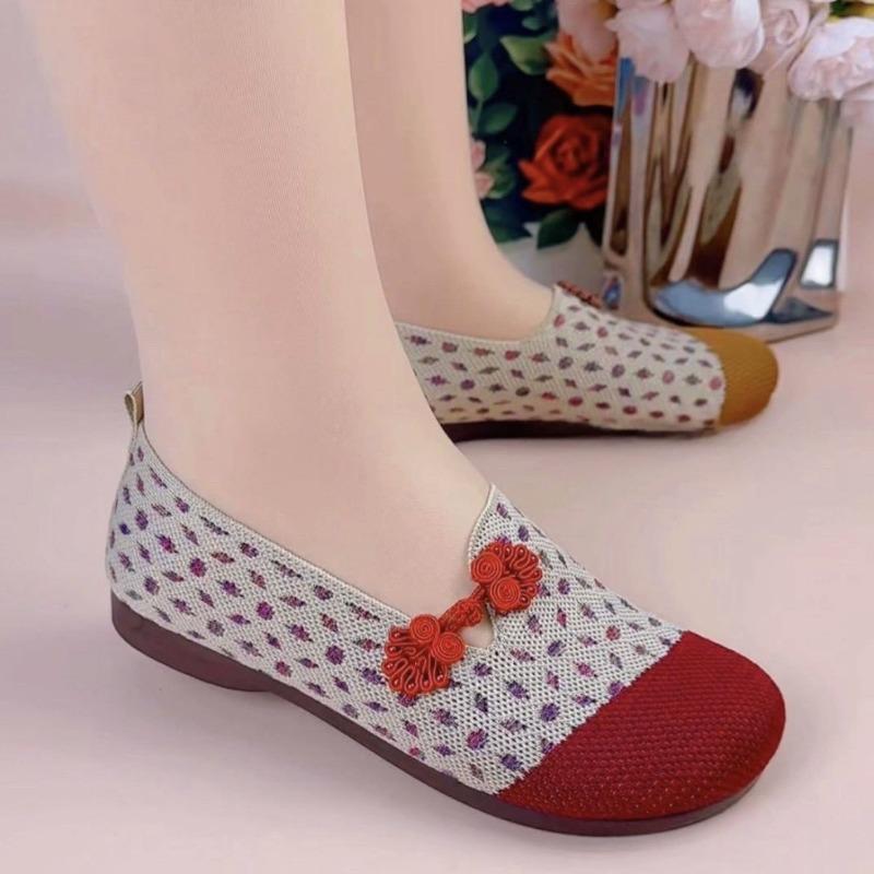 Dámské boty pro maminky Prodyšné látkové boty na jedno chodidlo Dámské boty Měkká podrážka Vyšívané sandály