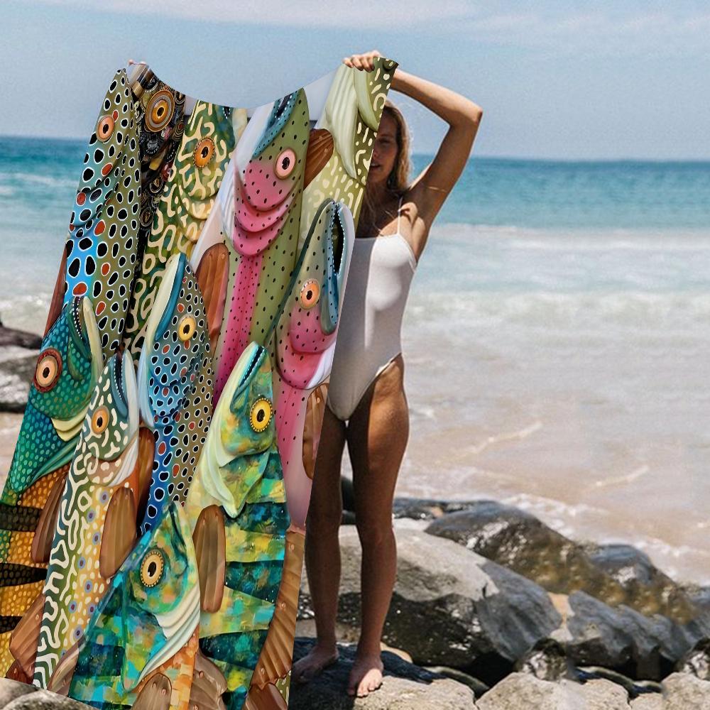 Asciugamani da Spiaggia in Microfibra Colorati Sardina Aragosta Pesce Grande Asciugamano ad Asciugatura Rapida Asciugamani da Spiaggia Sabbia Asciugamano per Piscina per Viaggio Piscina Nuoto Yoga