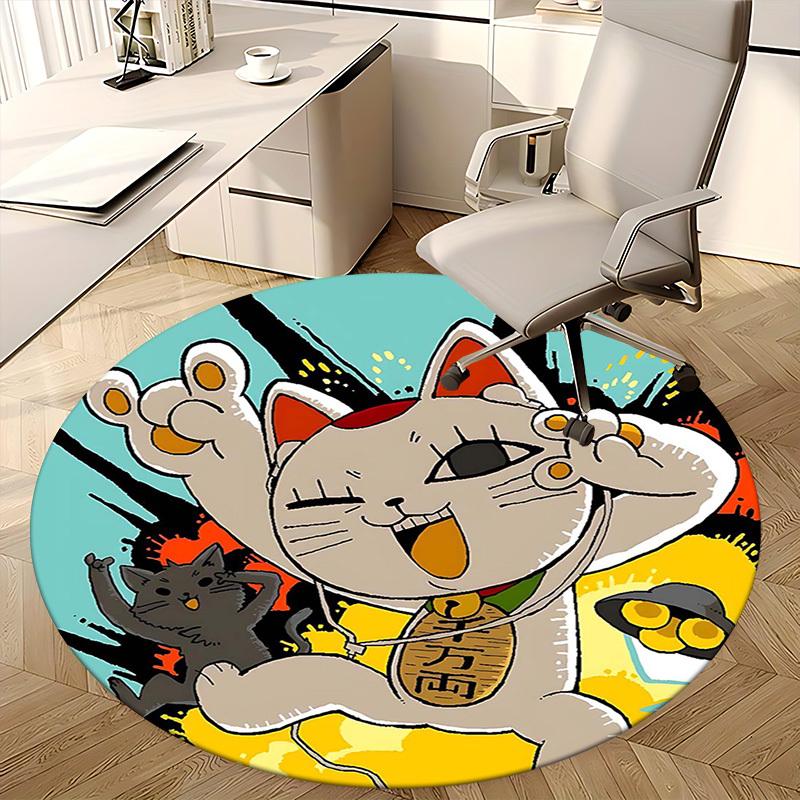 1pc Anime Cat with Binoculars Round Carpet - Office Chair Mat, Non-Slip Rug for Home Decor, Seasonal Gift, Suitable for Office, Living Room