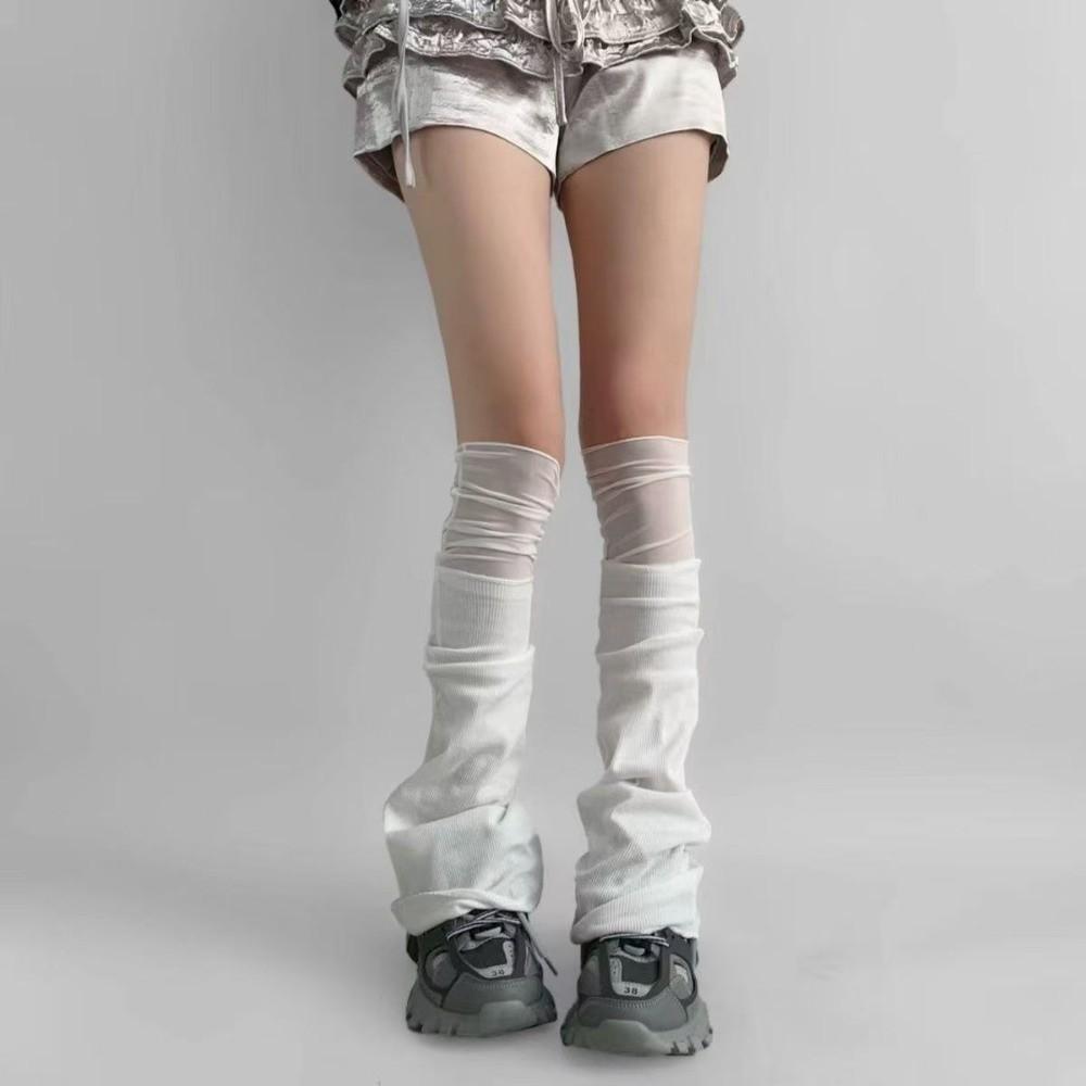 Korean Style Mesh Patchwork Leg Warmers Long Tube Flare Leg Warmers Stacked Cotton Mid Tube Socks Cool Wear