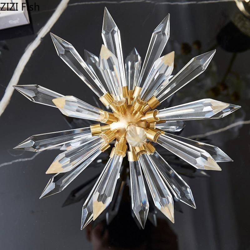 Creative Crystal Sea Urchin Sculpture Abstract Artwork Metal Ornaments Desk Decoration Crystal Flower Ball Statue Modern Decor