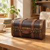 VintageStyle Handheld Storage Trunk AntiqueThemed Wood Frame with Faux Leather