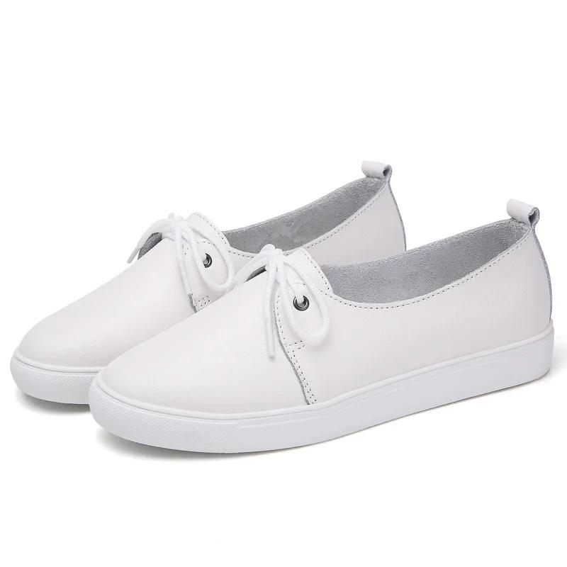  Casual Comfortable Women's Flat White Lace-up Shoes Summer Vulcanized Sneakers Ladies Light Soft Shallow Mouth Loafers