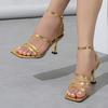 Liyke Sexy Snake Print Leather Ankle Strap Gold Sandals Women Narrow Band Square Open Toe Gladiator High Heels For Ladies Shoes
