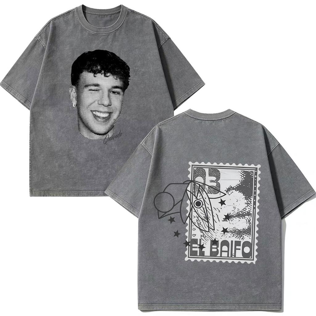 Quevedo El Baifo Album 2026 Tour Graphics Vintage Washed T Shirt Men Women Fashion Tshirt Shortsleeved Loose Cotton Tshirts
