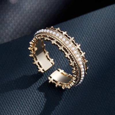 Inel deschis tip coroană în stil curte franceză, la modă, versatil, high-end, inel de deget arătător ajustabil