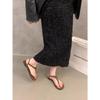 2025 New Summer Black Versatile Beach Roman Shoes Flat-soled Retro Vacation Style Pinch Sandals Fairy Shoes