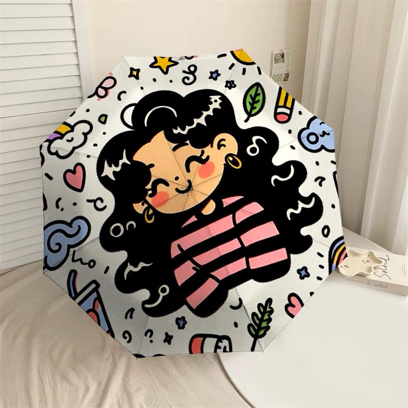 Rainbow Dreams: Cute Cartoon Character Umbrella Auto-Open/Close, Lightweight & Durable, Ideal Travel Accessory and Gift 154