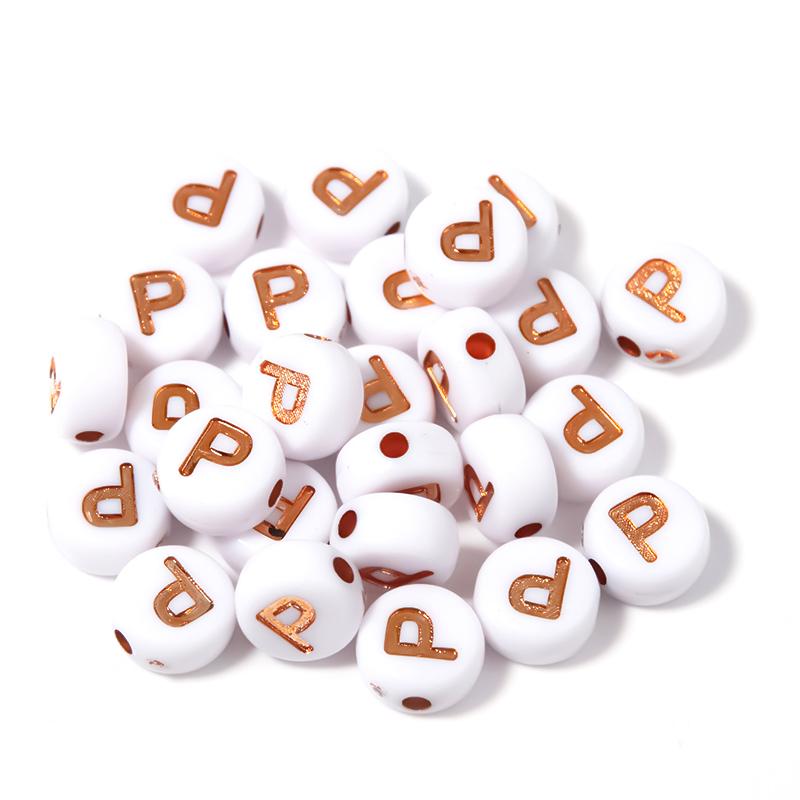 100Pcs 7mm Acrylic Alphabet Beads Rose Gold Letter Loose Flat Round Beads For Jewelry Making Findings DIY Bracelet Earrings Gift