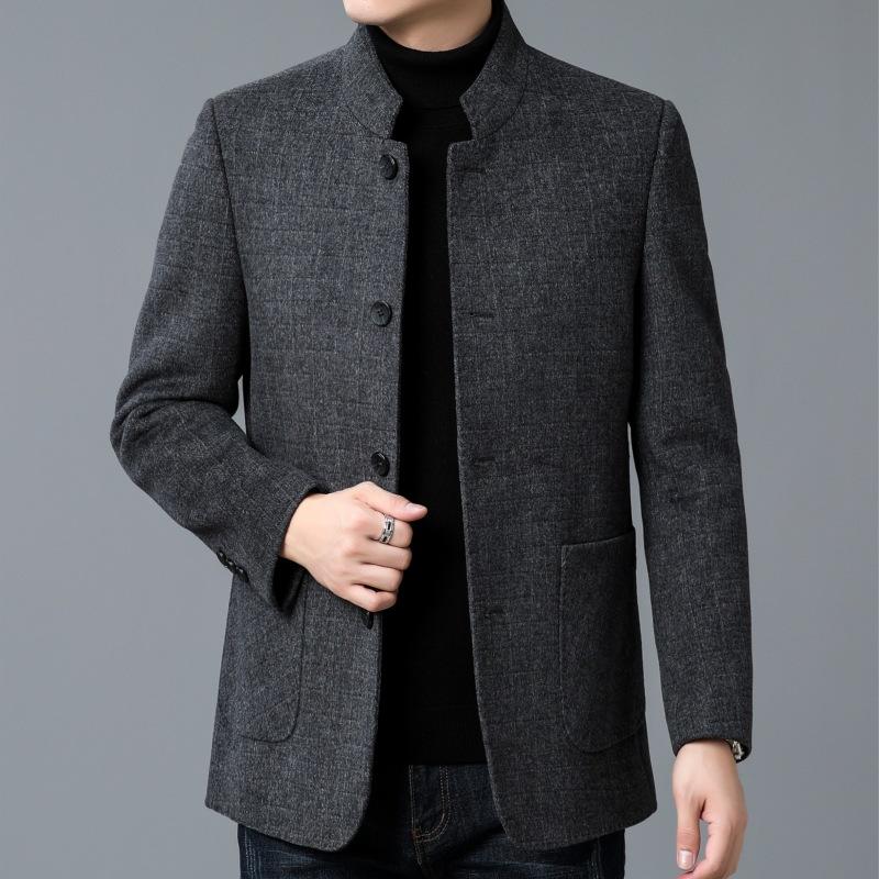 Double-sided Woolen Coat for Men, High-end Stand-up Collar, Mid-length Cashmere Woolen Coat, Middle-aged Dad's Wool Top