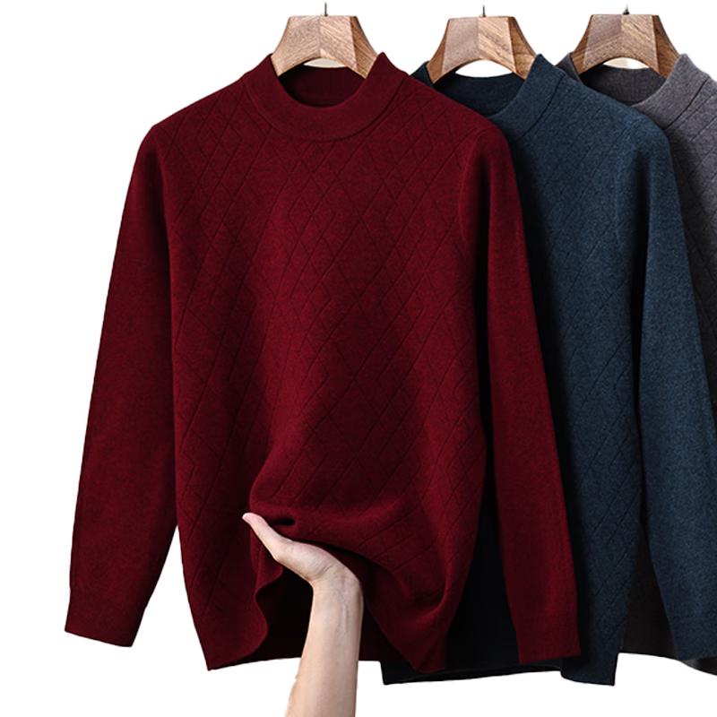 

ROMON Men s 100% Pure Wool Thickened Striped Checkered Sweater 2XL