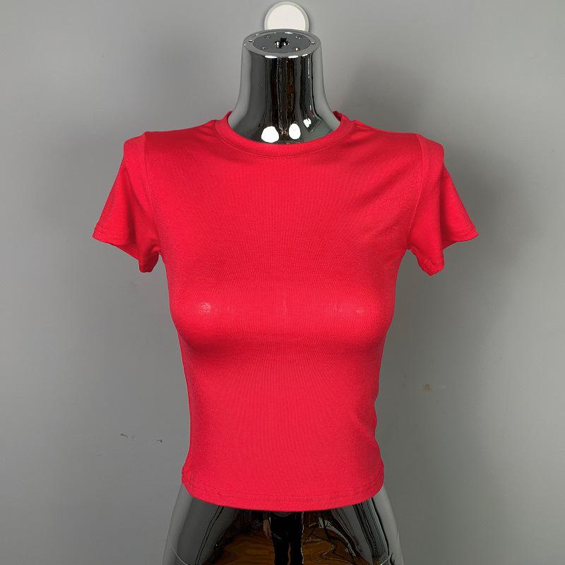 

Летний укороченный топ для похудения Дондэмун из Южной Кореи - Сексуальная футболка с коротким рукавом и круглым вырезом для женщин One Size красный