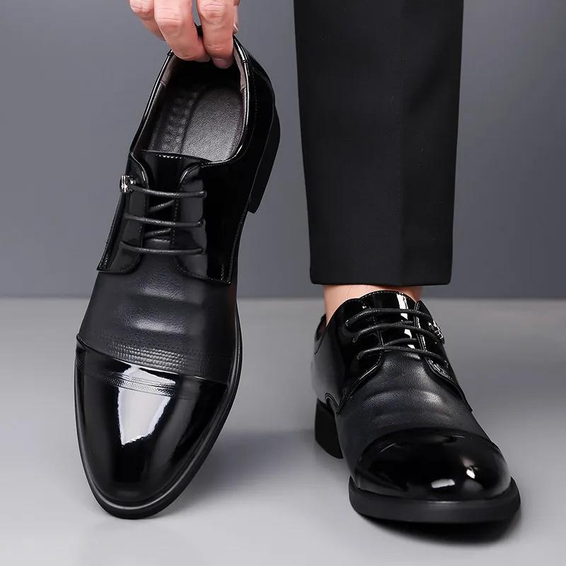 Fashion British Patent Leather Men's Derby Shoes Designer Soft-soled Black Man Wedding Shoes Fashion Casual Business Male Dress Shoe