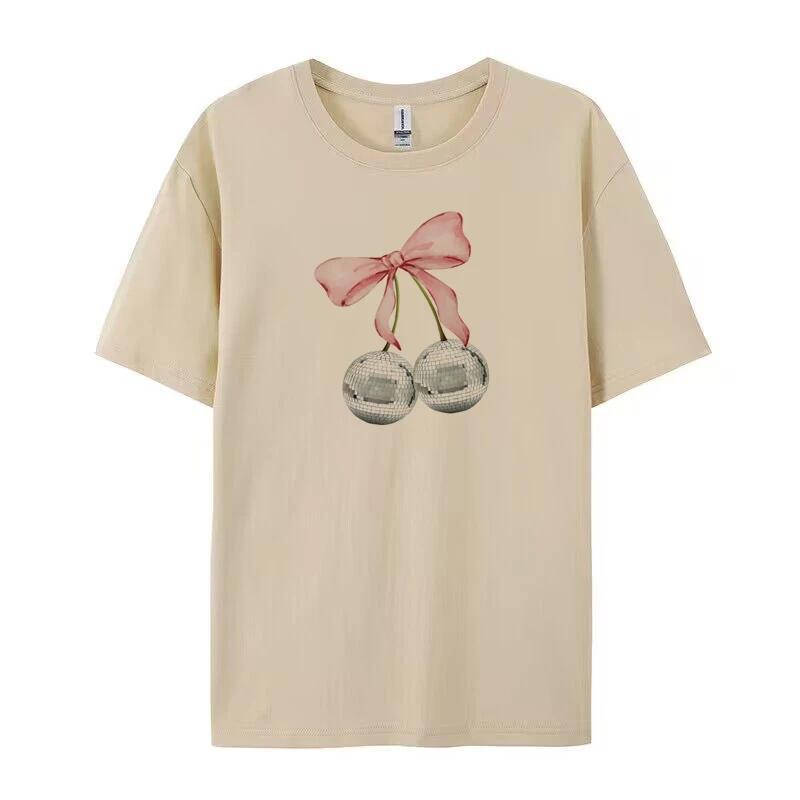 

Trendy Coquette Cherry Disco Ball Bow TShirts Kawaii Y2k Aesthetic Graphic Tees Cute Vintage Mirror Ball T Shirt Women Clothing 4XL