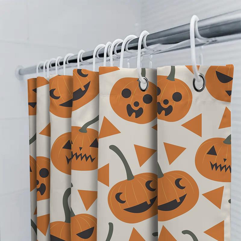 Halloween Pumpkin Shower Curtain Orange Spooky Scary Jack O'Lantern Decor Bathroom Accessories Waterproof Fabric 3D Printing Pat