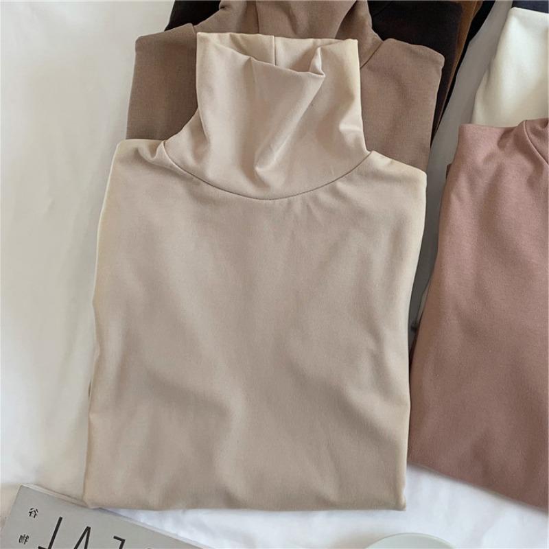 Women's Long Sleeved T-shirt with High Collar Velvet Base
