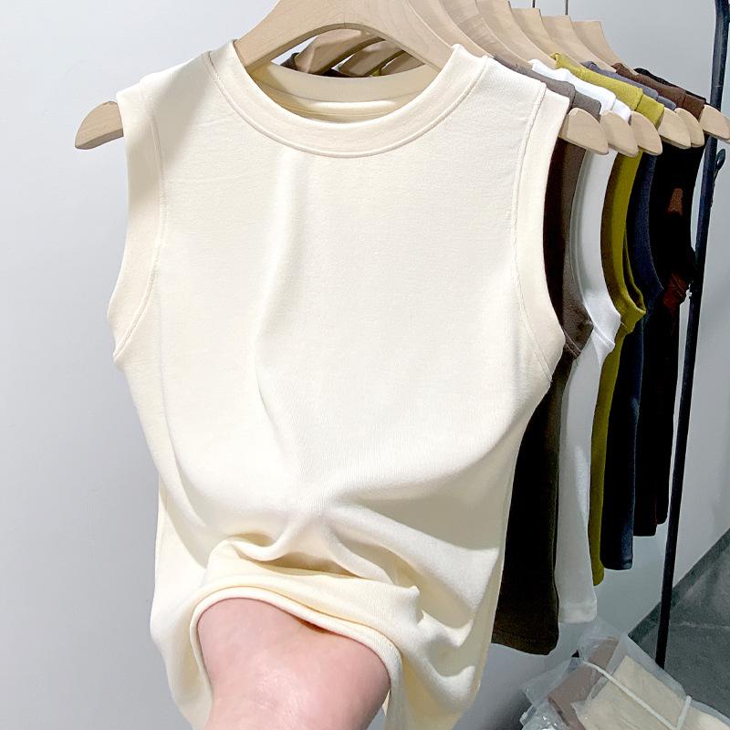 8706 Wide Shoulder Small Camisole Undershirt Female Inside Out Spring and Summer Ladies Black and White Outside Wear Round Neck Bottoming Tops