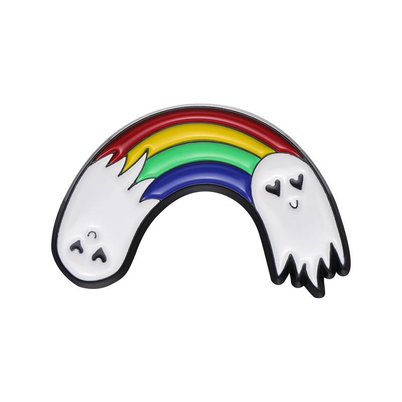 White Charming Rainbow Ghost Brooch Colorful Alloy Cartoon Badge For Fashion Individual