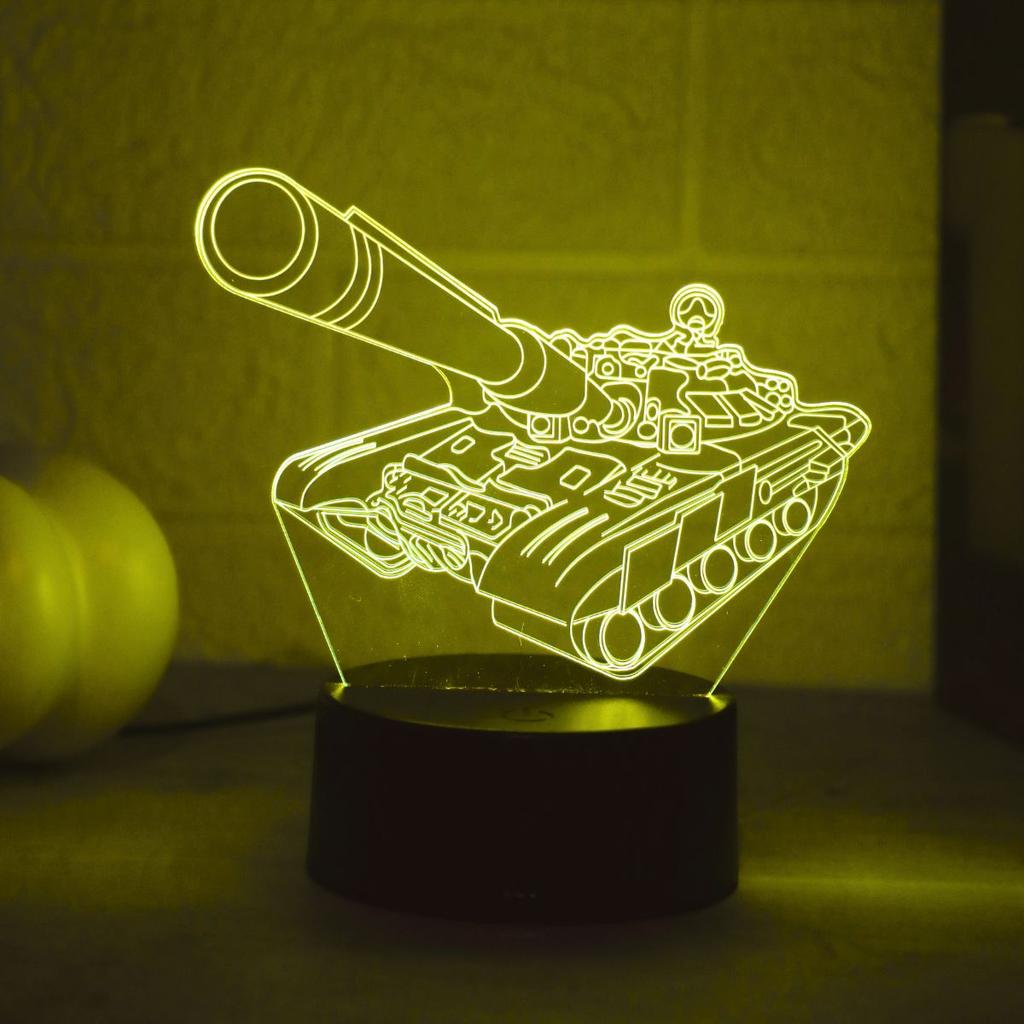 Modern Geometry 3D Tank Night Light USB Powered Touch Control Seven Color Gradient, Suitable for Desktop and Bedroom Decoration