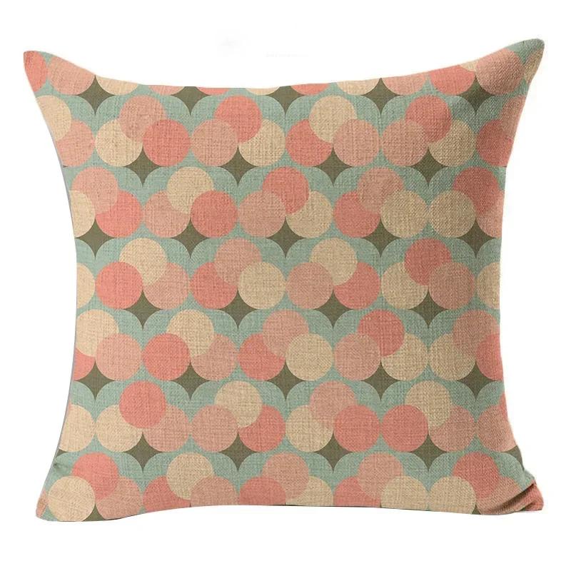 Retro Geometry Linen Pillowcase Car Office Seat Linen Cushion Cover Sitting Room Sofa Decorative Pillowcase 45*45Cm