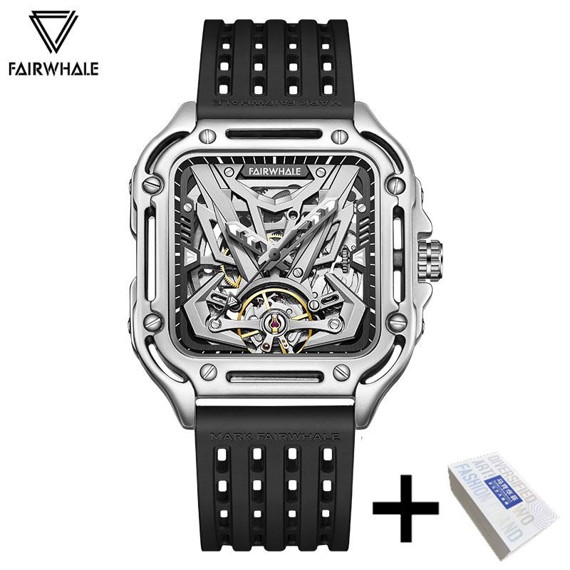 FAIRWHALE Automatic Movement Tourbillon Fashion Skeleton Square Dial Sports Waterproof Mechanical Watches for Men with Box 6530