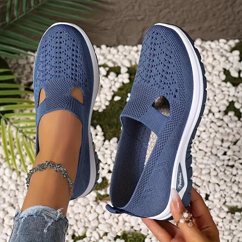 

Жіночі дихаючі кросівки з амортизуючою ПВХ підошвою - Низькі сліпони з трикотажу для ходьби, придатні для приміщень/вулиці, жіноче взуття 40 темно-синього кольору