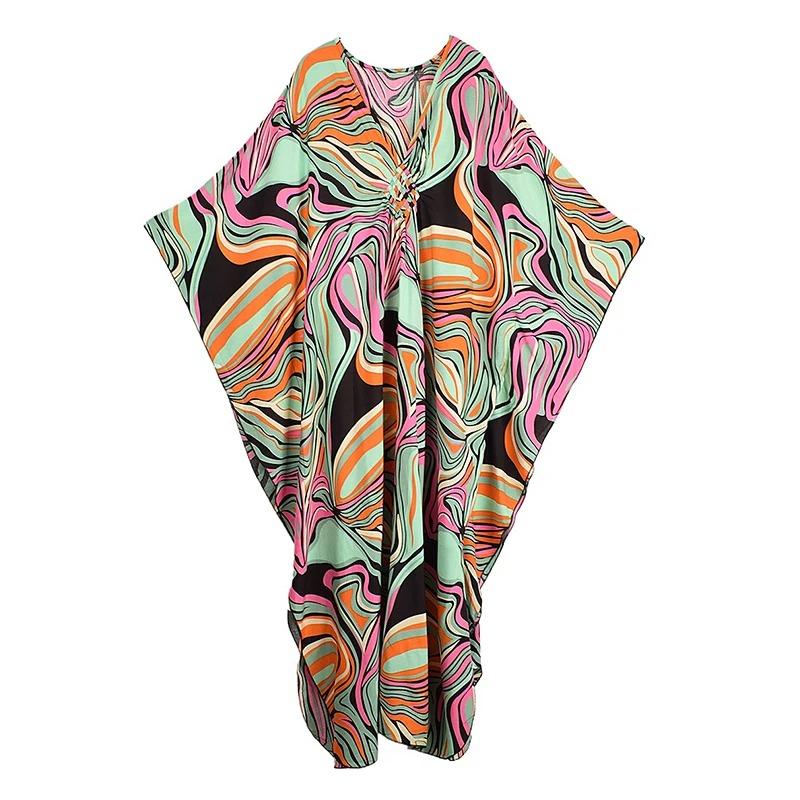 

XITAO Vintage Print Contrast Color Dress GJ1196 One Size синий