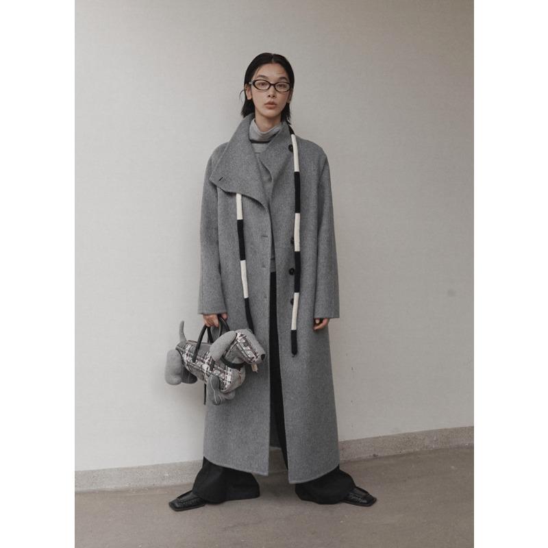 

100% шерстяное пальто женское зимнее с поясом утолщенное двухстороннее шерстяное пальто M