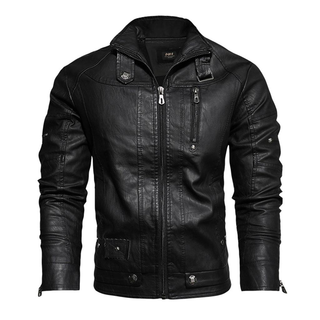 Men's Lapel Leather Jacket High Quality Simulated Leather PU Jacket Motorcycle Jacket