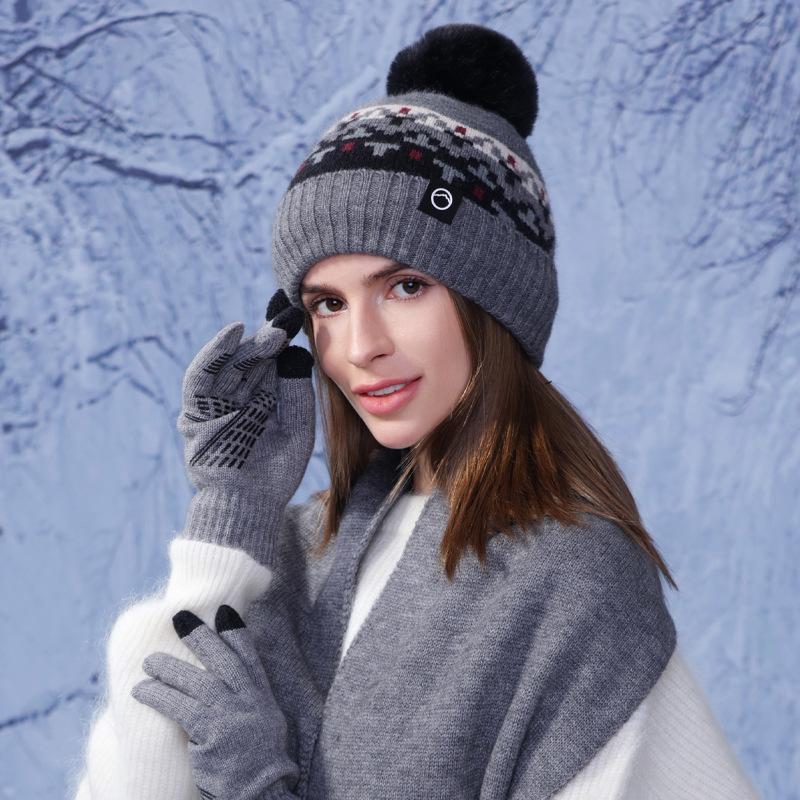 

Зимняя шапка шарф комплект из трех предметов женская бархатная защита ушей утепленная шапка вязаная шерстяная шапка для улицы серый